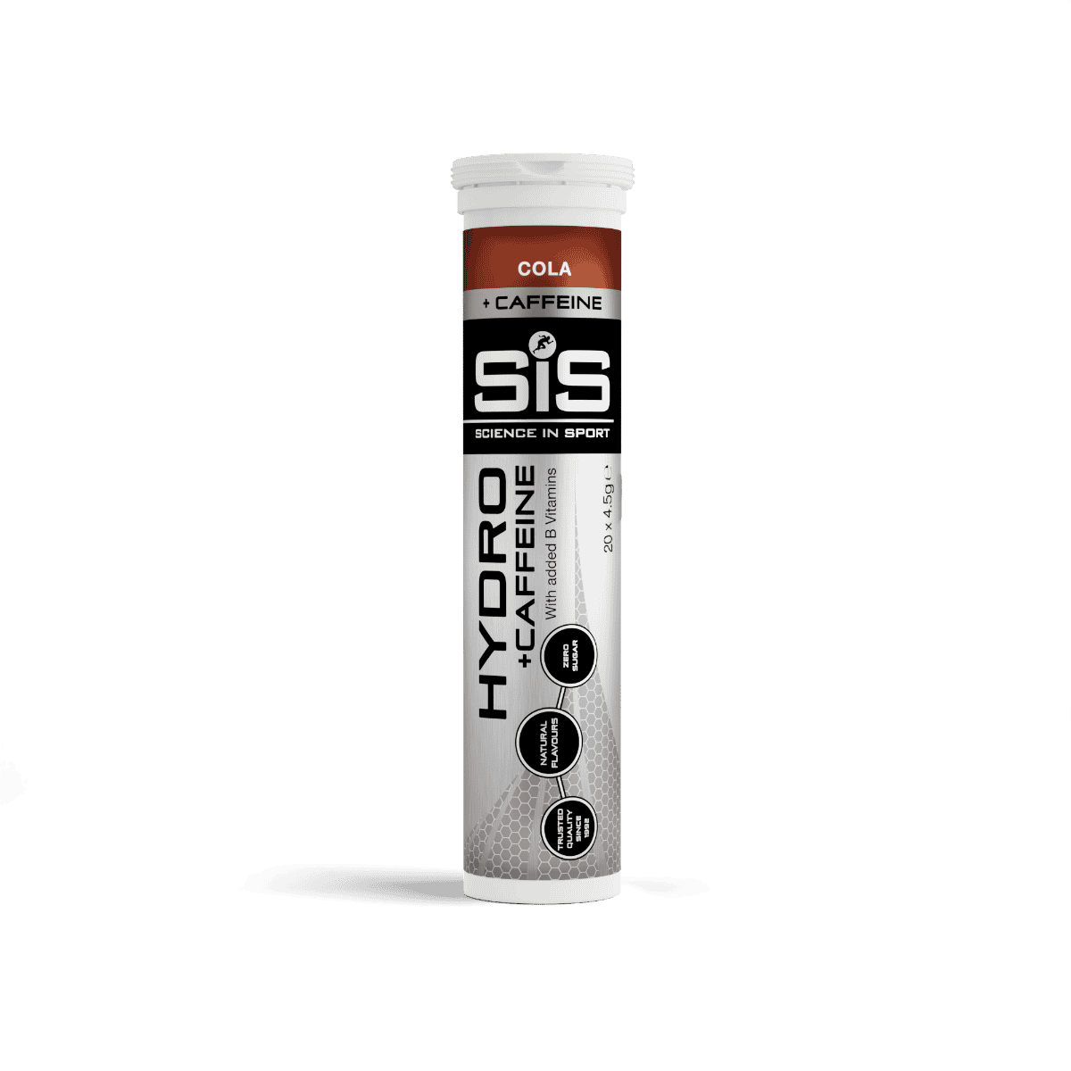 A tube of Cola + Caffeine HYDRO + Caffeine dissolvable tablets