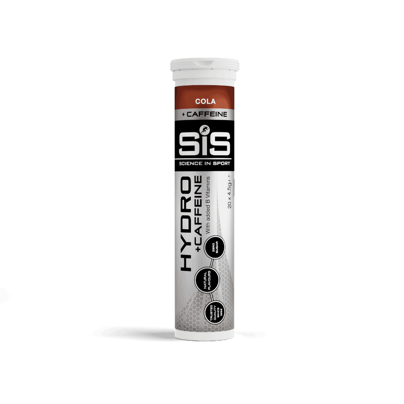 A tube of Cola + Caffeine HYDRO + Caffeine dissolvable tablets